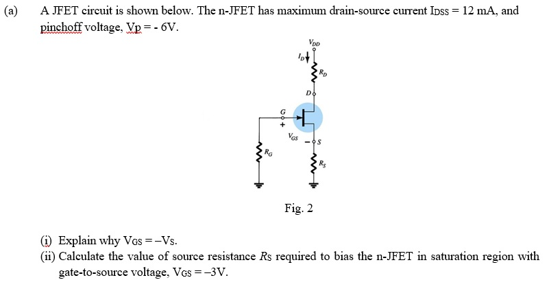 Solved (a) A JFET circuit is shown below. The n-JFET has | Chegg.com