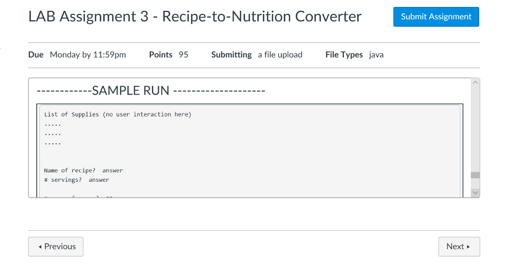 Solved LAB Assignment 3 - Recipe-to-Nutrition Converter | Chegg.com