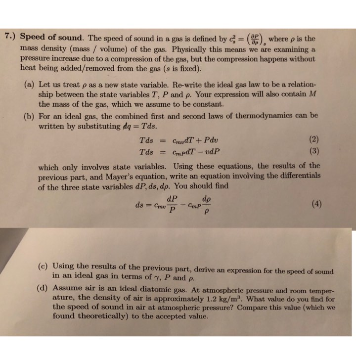 Solved 7) Speed of sound. The speed of sound in a gas is | Chegg.com