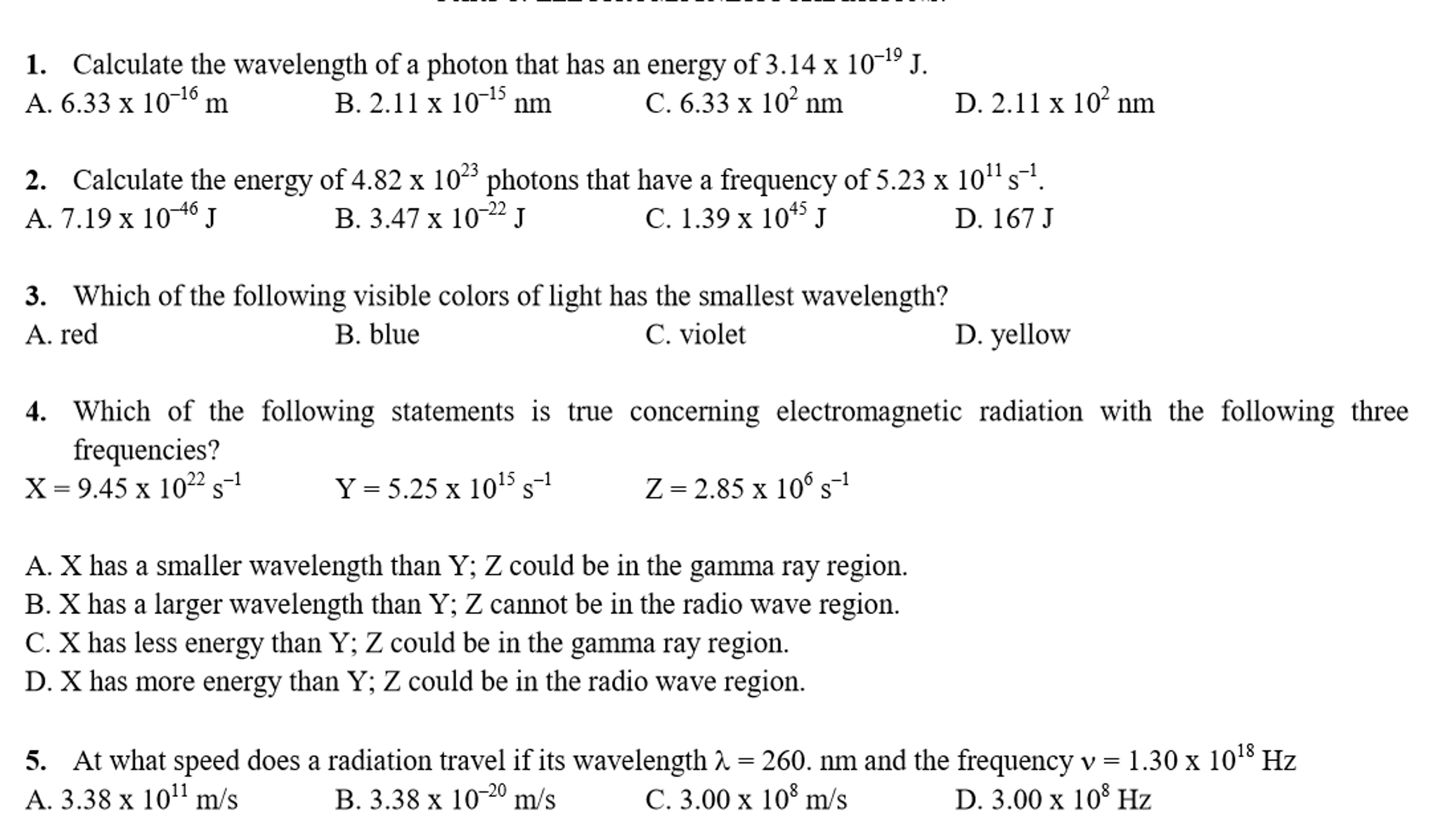 intensity of light equation photons