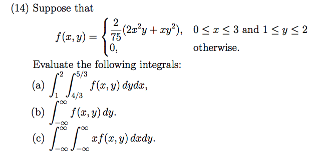 Solved Suppose that f(x, y) = {2/75(2x^2 + xy^2), 0 | Chegg.com