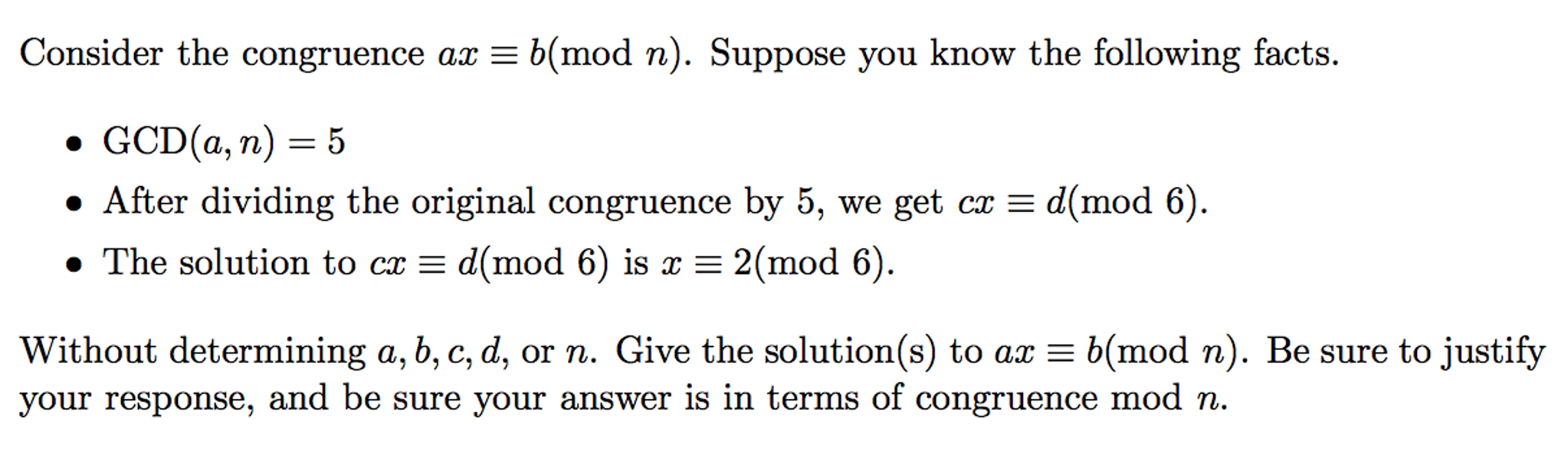 Solved Consider The Congruence Ax = B(mod N). Suppose You | Chegg.com