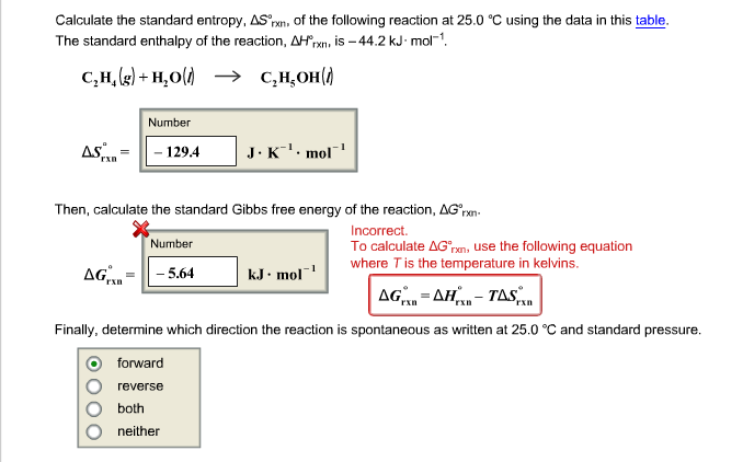 Solved Calculate the standard entropy G rxn of the Chegg