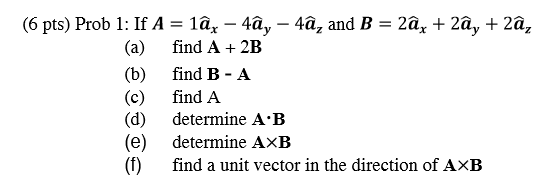 Solved (6 Pts) Prob 1: If A = 1a,-4a,-44, And B = 2àx-2ày + | Chegg.com