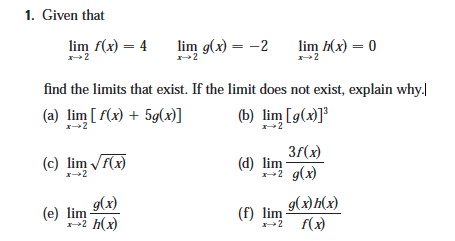 Solved find the limits that exist. If the limit does not | Chegg.com