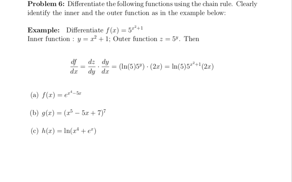 Solved Problem 6: Differentiate The Following Functions | Chegg.com