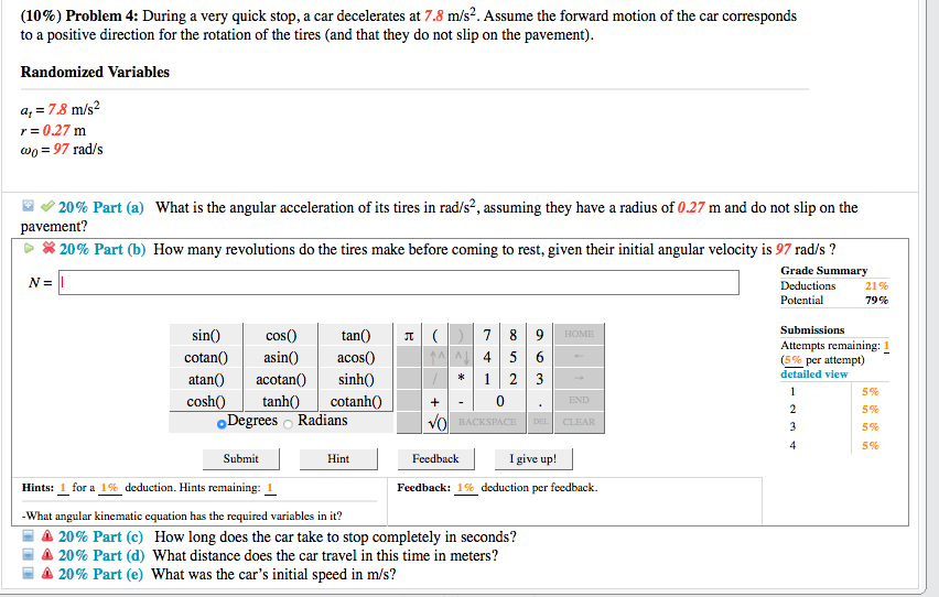 Solved (10%) Problem 4: During a very quick stop, a car | Chegg.com