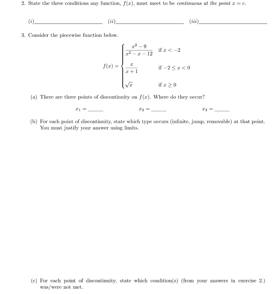 Solved 2. State the three conditions any function, f(x), | Chegg.com