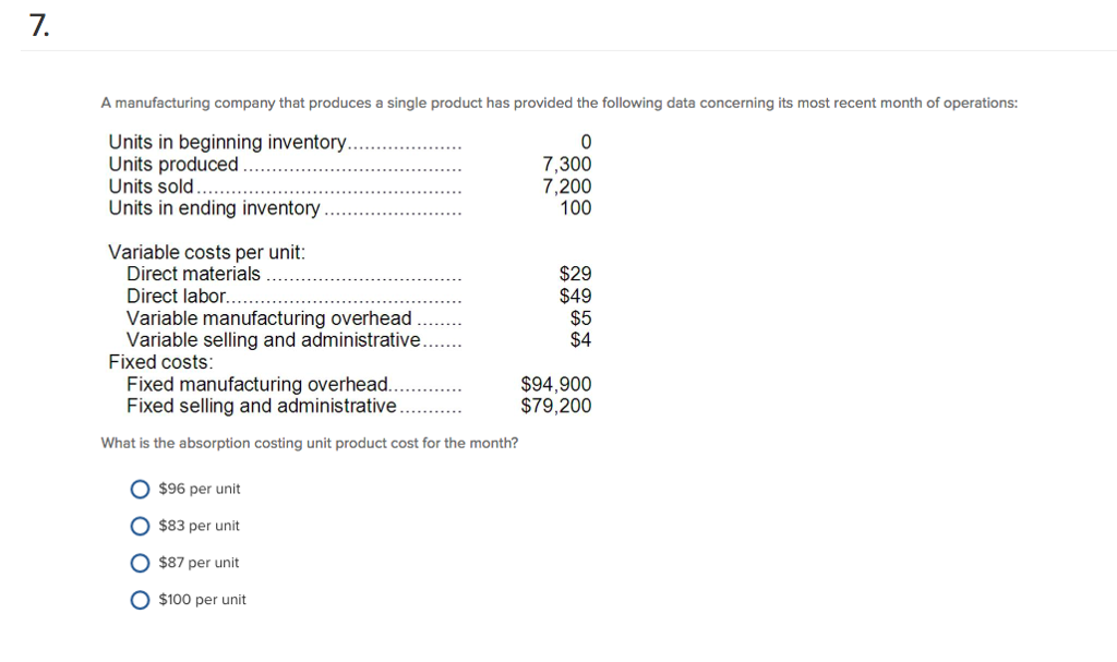 Solved 7. A Manufacturing Company That Produces A Single | Chegg.com