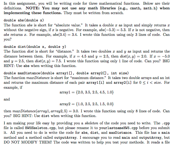 Solved In this assignment, you will be writing code for | Chegg.com