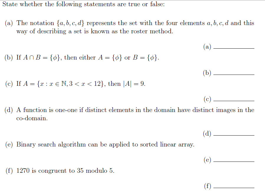Solved State whether the following statements are true or | Chegg.com