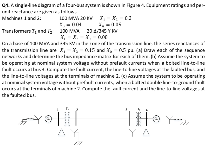 Solved Q4. A singleline diagram of a fourbus system is