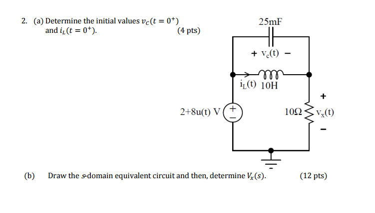 Solved 2. (a) Determine the initial values vC(t = 0+) and | Chegg.com