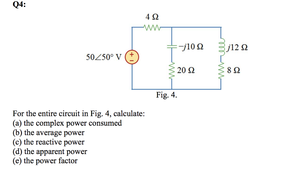Solved Q4: 4Ω 20 Ω 8Ω Fig. 4 For the entire circuit in Fig. | Chegg.com
