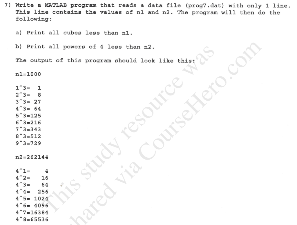 Solved 7) Write a MATLAB program that reads a data file | Chegg.com