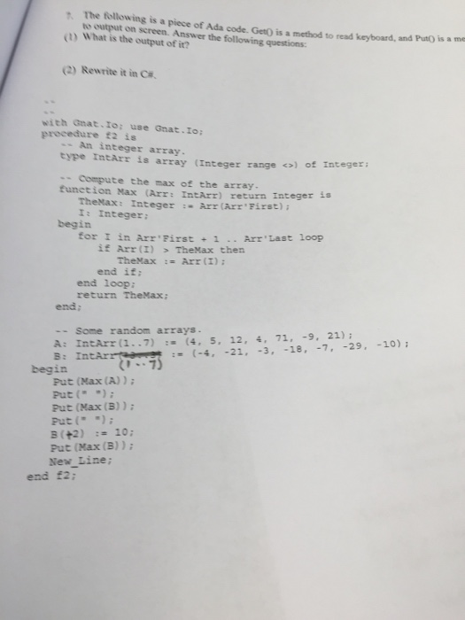 The following is a piece of Ada code. Get() is a | Chegg.com