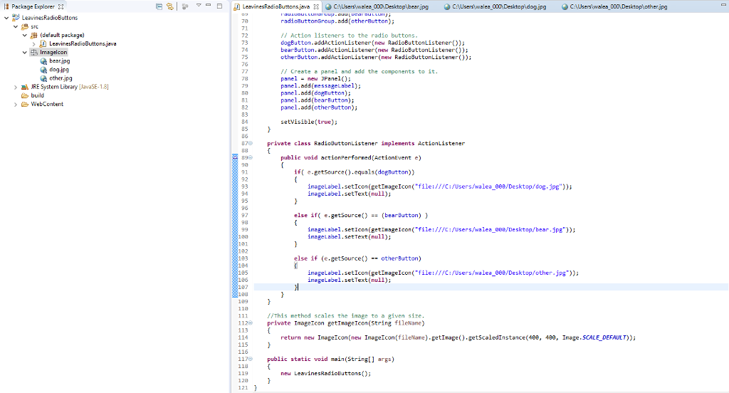 Solved Package Explorer v LeavinesRadioButtons v (default | Chegg.com