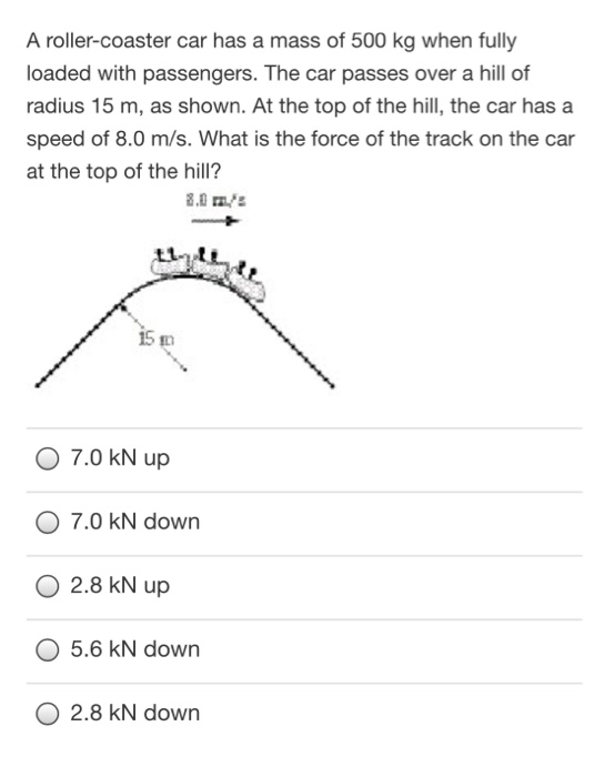 Solved A rollercoaster car has a mass of 500 kg when fully