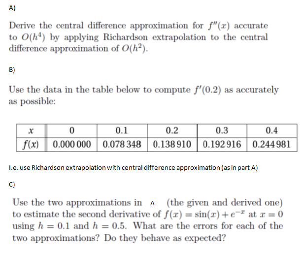 A) Derive the central difference approximation for