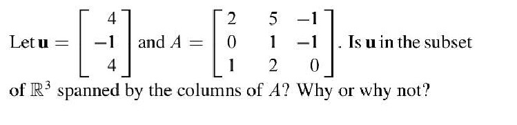 Is U In The Subset Of R3 Spanned By The Columns Of A