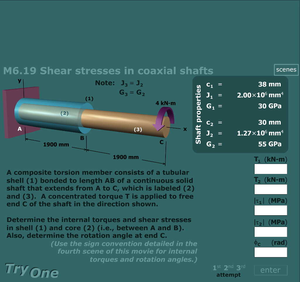 Solved M6.19 Shear stresses in coaxial shafts scenesS Note