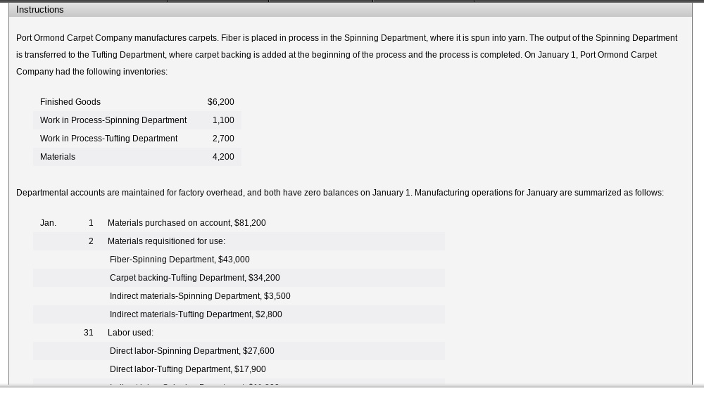 Solved Instructions Port Ormond Carpet Company manufactures