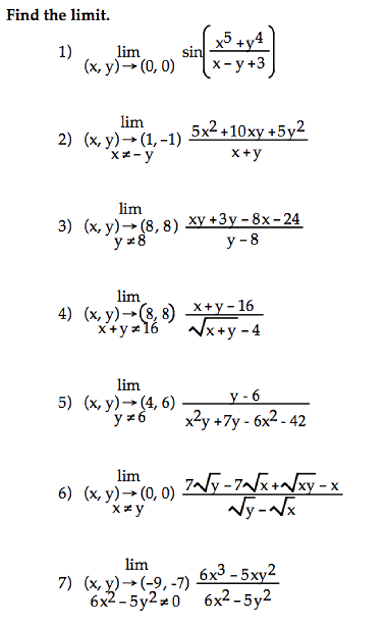 Solved Find The Limit Lim X Y Rightarrow 0 0 Sin X 5
