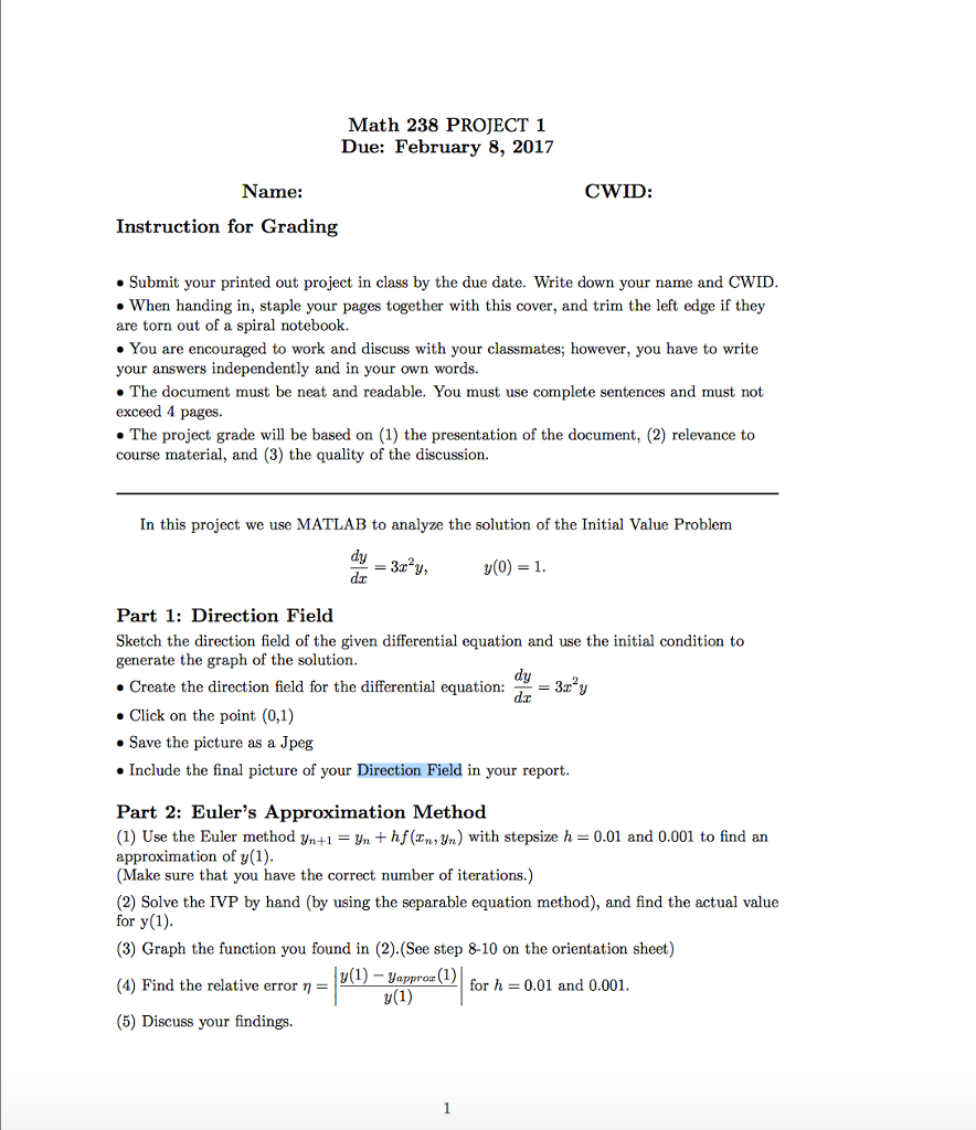 Solved Trying To Solve This Matlab Project And Do Not | Chegg.com