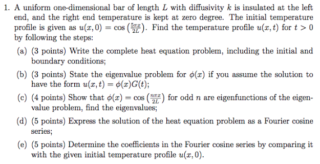 Solved 1. A uniform one-dimensional bar of length L with | Chegg.com