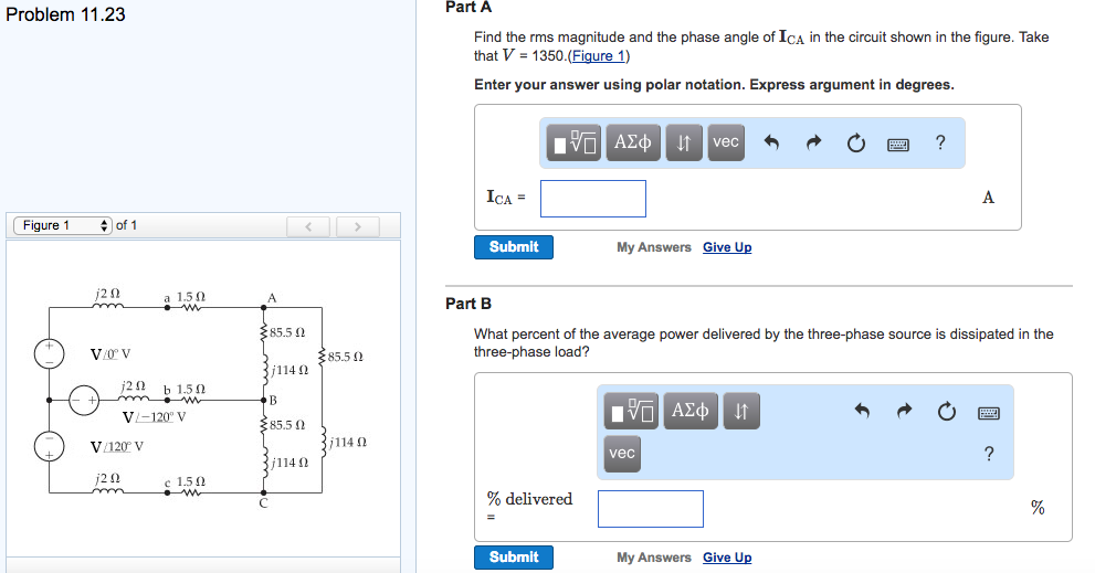 Solved Find the rms magnitude and the phase angle of I_CA | Chegg.com