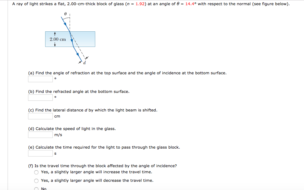 Solved A ray of light strikes a flat, 2.00-cm-thick block of | Chegg.com