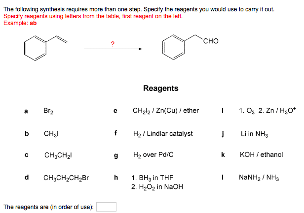 Solved Specify Reagents Using Letters From The Table, First | Chegg.com