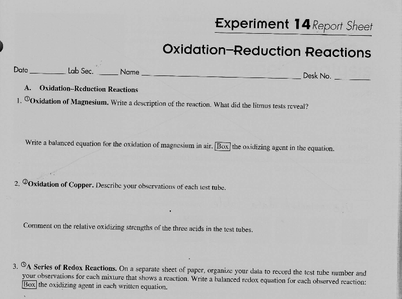 research paper on oxidation reaction