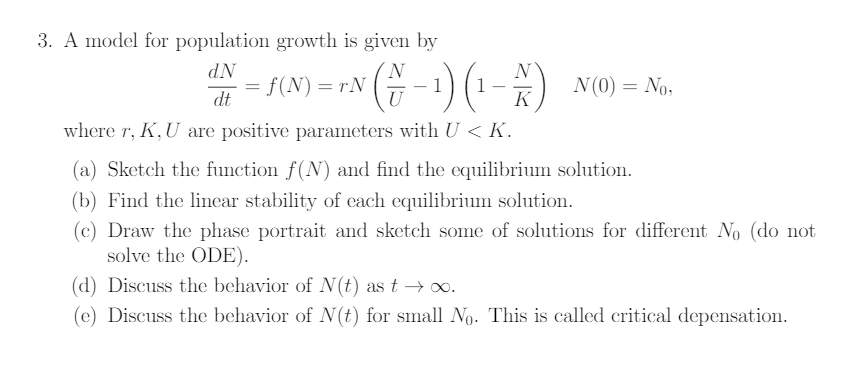 Solved A model for population growth is given by dN/dt = | Chegg.com
