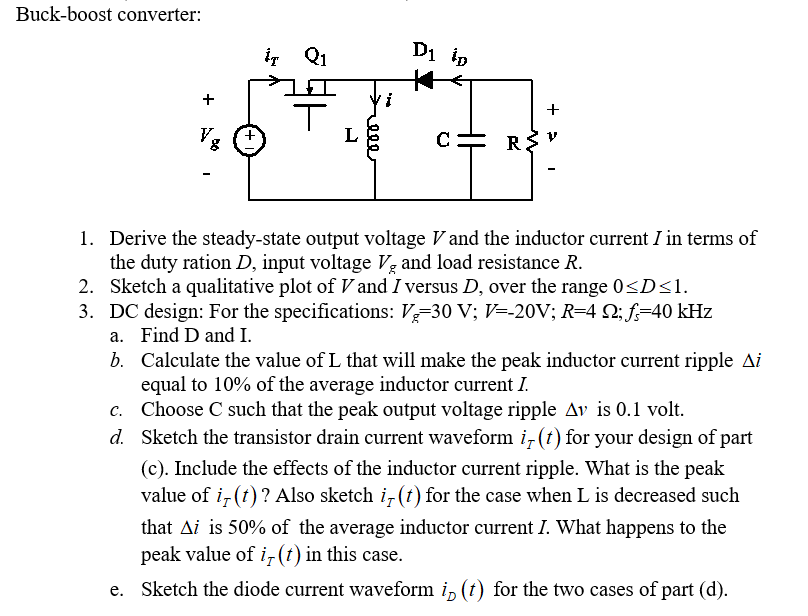 Solved Buckboost converter ir Q1 Derive the steadystate