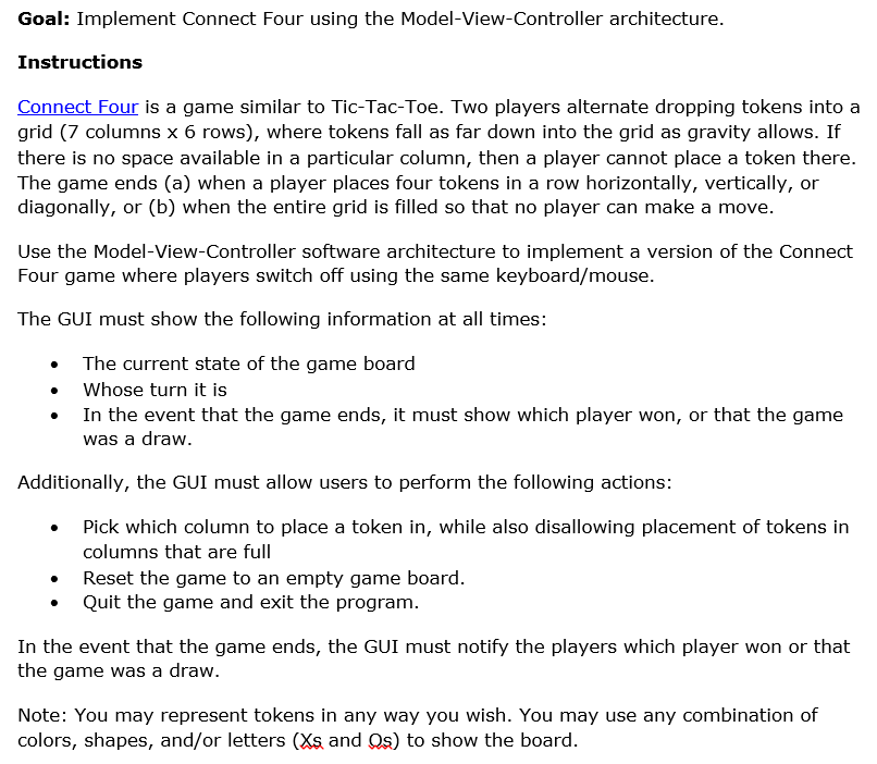Goal: Implement Connect Four using the | Chegg.com