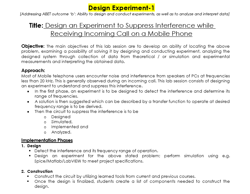 Design Experiment-1 [Addressing ABET Outcome 'b': | Chegg.com