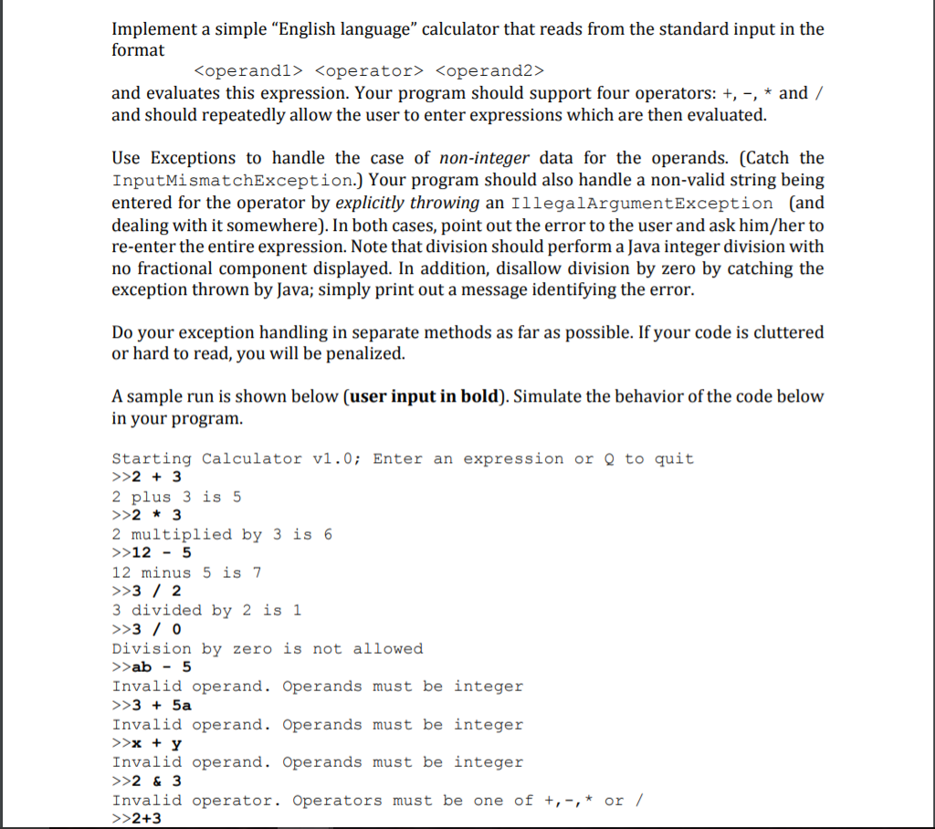 Solved Implement a simple “English language" calculator that