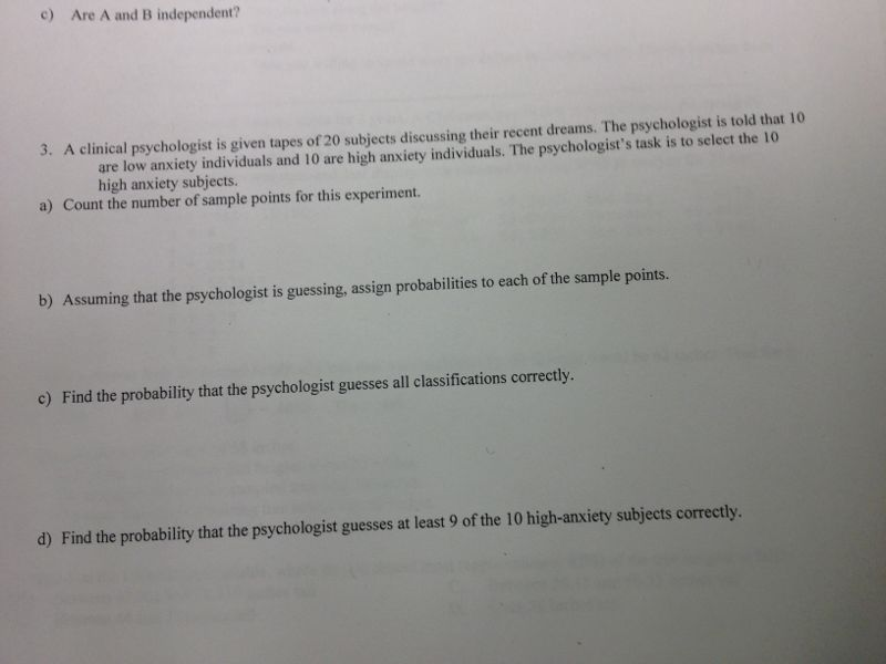 Solved Are A And B Independent A Clinical Psychologist Is | Chegg.com