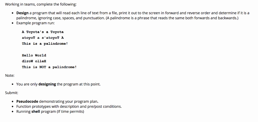 Solved Working in teams, complete the following Design a | Chegg.com