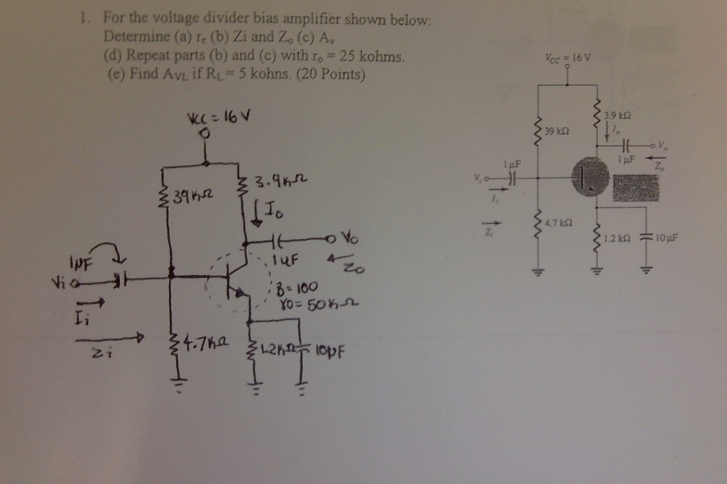 Solved For the voltage divider bias amplifier shown below: | Chegg.com