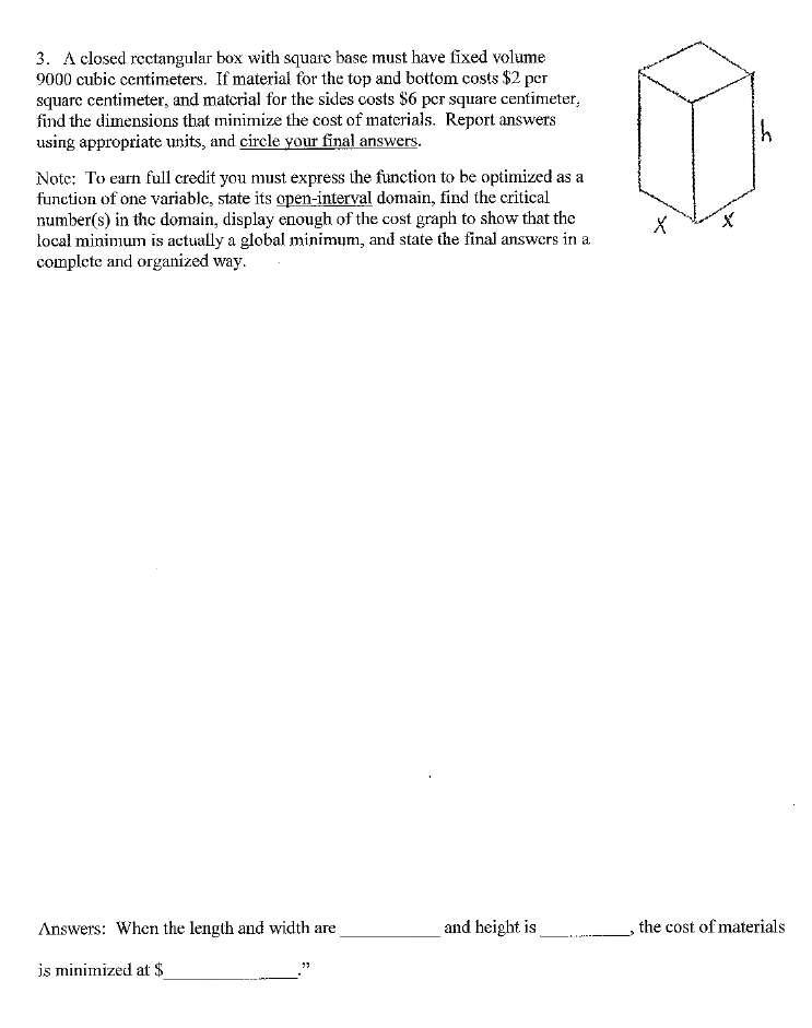 Solved 3. A closed rectangular box with square base must | Chegg.com