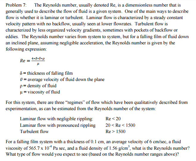 Solved The Reynolds number, usually denoted Re, is a | Chegg.com