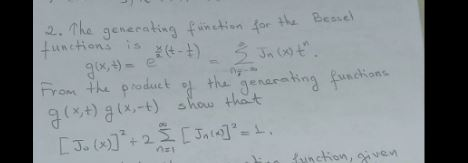 Solved The generating function for the functions is g (x, | Chegg.com