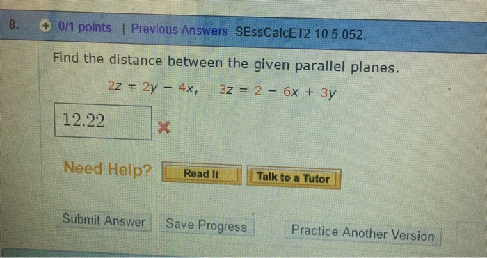 Solved Find the distance between the given parallel planes. | Chegg.com