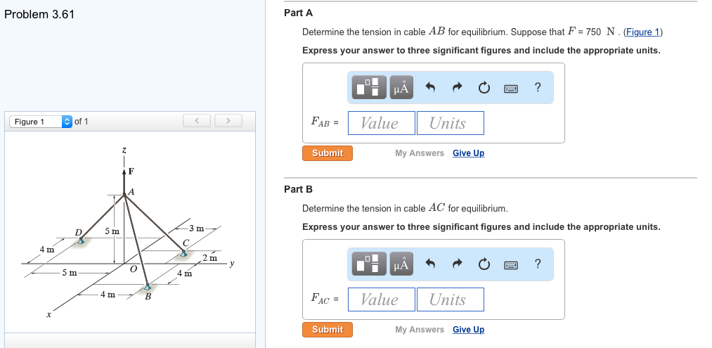 Solved Determine the tension in cable AB for equilibrium. | Chegg.com