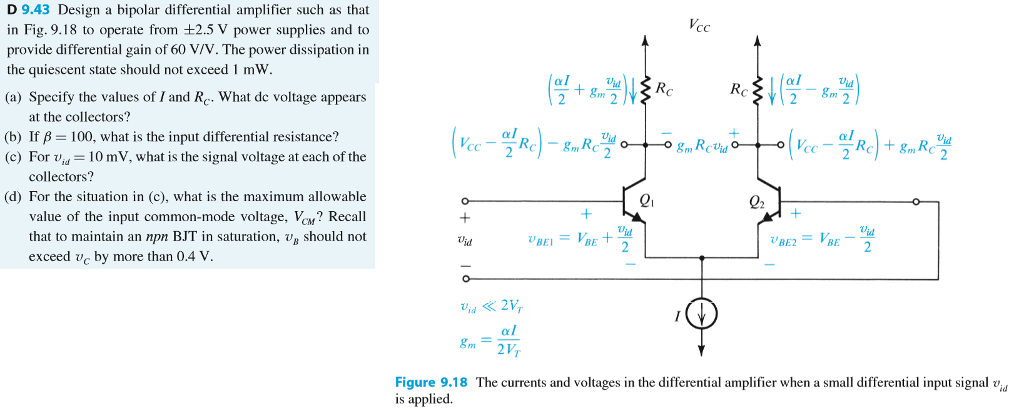 Solved Design a bipolar differential amplifier such as that | Chegg.com