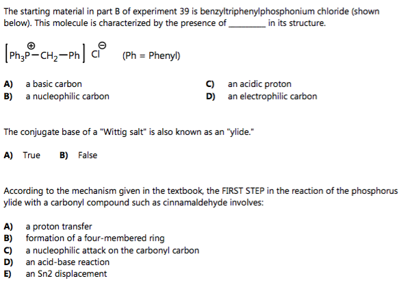 Solved The Starting Material In Part B Of Experiment 39 Is | Chegg.com