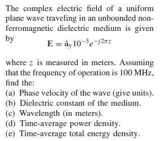 Solved The complex electric field of a uniform plane wave | Chegg.com