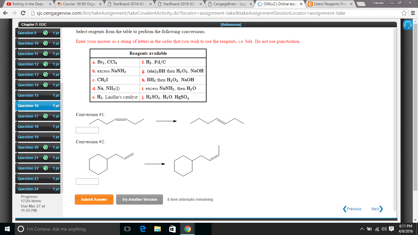 Solved Select reagents from the table to perform the | Chegg.com